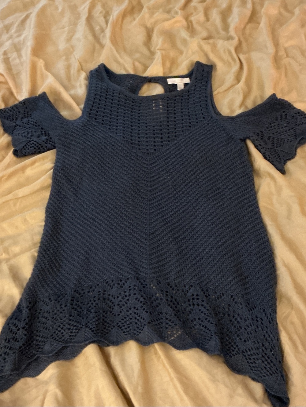 LC Lauren Conrad Navy Open-Knit Cold-Shoulder Sweater